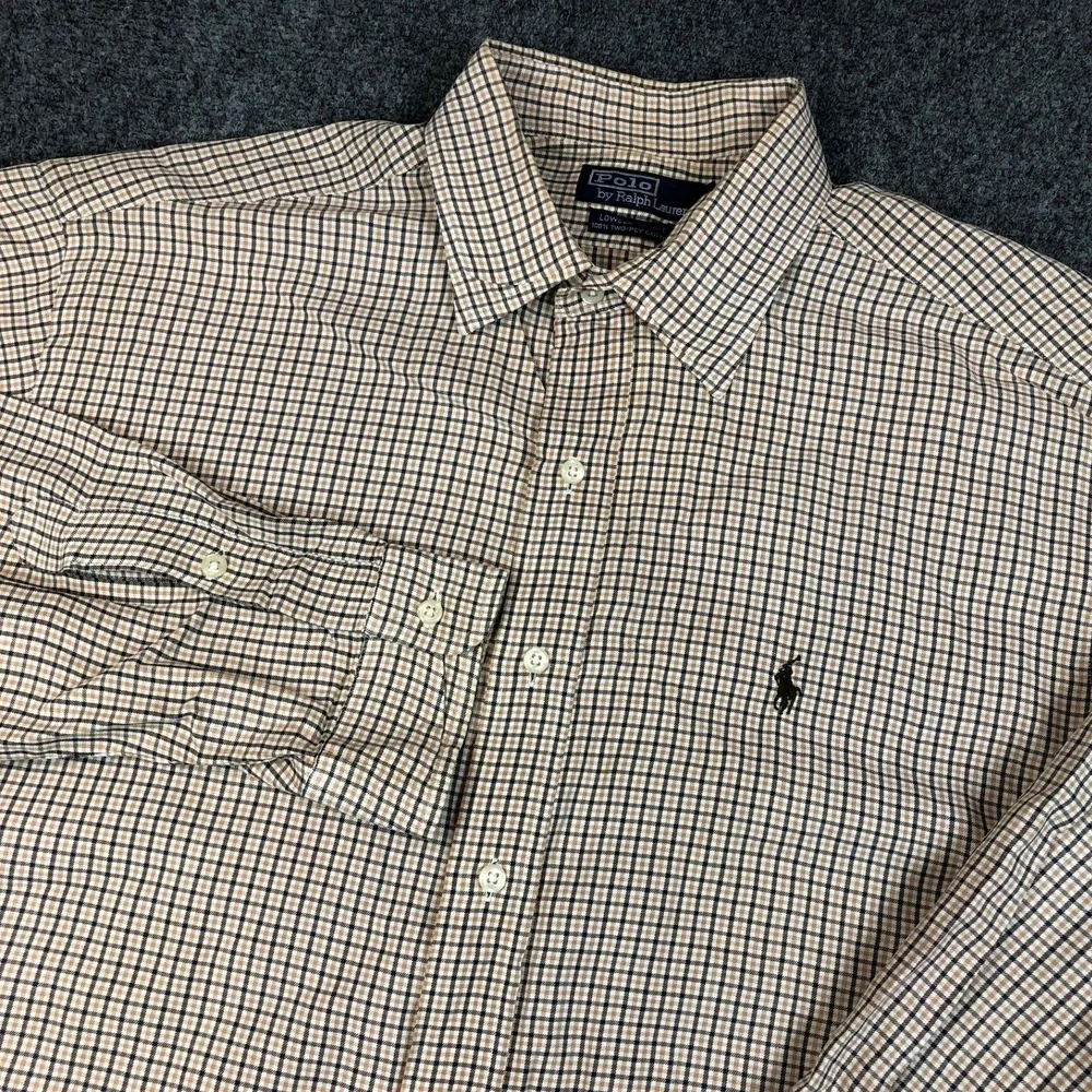 Polo Ralph‎ Lauren Lowell Sport Mens XL Brown Tan Check Button Down Cotton Shirt